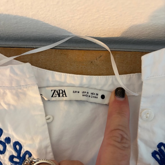 Zara White & Blue Embroidered Mini Dress – Size M - Picture 6 of 6